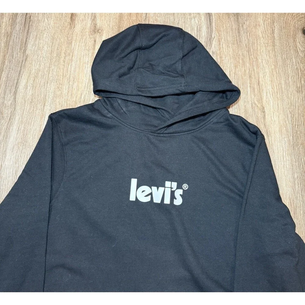 Levi’s Hoodie Sweatshirt Pullover Hoodie Black White Spellout Youth Size XL NWT‎